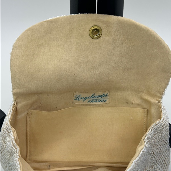 Longchamps Made in France Vintage Cream Beaded Evening Bag Purse Clutch 🌺🌺 - Picture 5 of 6